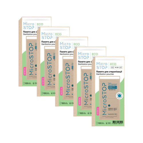Microstop ECO Kraft bags with class 4 indicator 100×200 mm, 100 pcs, 5 pcs