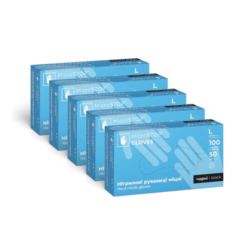 Microstop powder-free nitrile gloves, durable, black, size L (100 pcs), 5 pcs