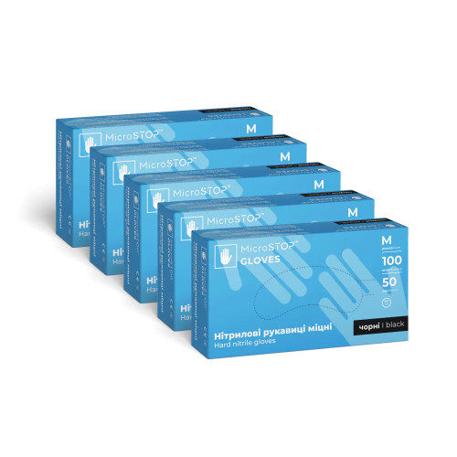 Microstop powder-free nitrile gloves, durable, black, size M (100 pcs), 5 pcs
