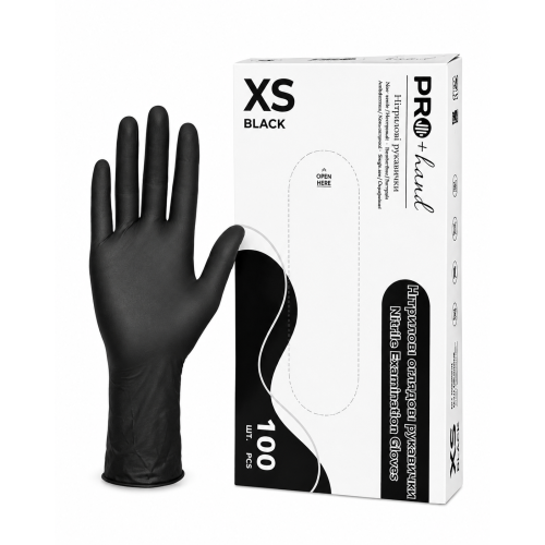 Nitrile gloves PRO+ hand black, powder-free, latex-free, size XS, 100 pcs.
