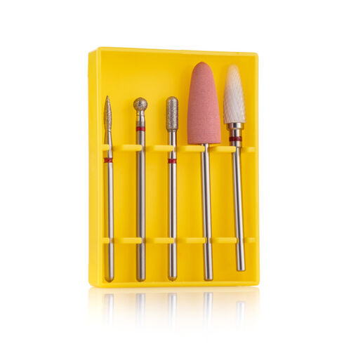 Starter set of cutters for thin cuticle SET-5R RED (5 cutters, mild abrasiveness)