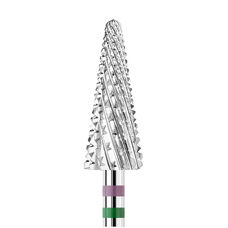 KWARK tungsten carbide cutter, herringbone cone for left-handed people "Shark Blade", green-purple, 6 mm (EGLV-6015-L)