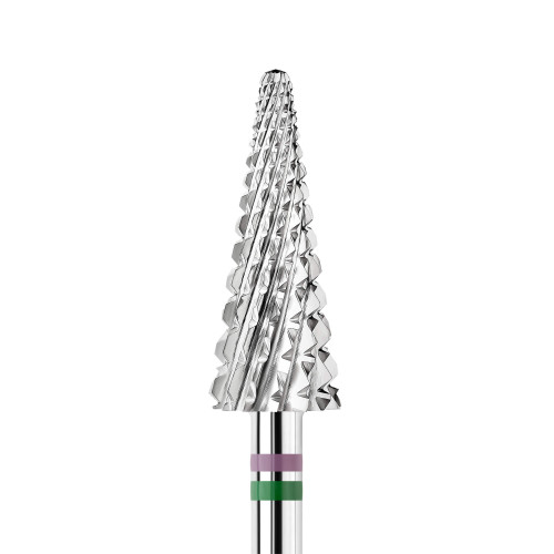 KWARK tungsten carbide cutter, Shark Blade (cross-spiral notch), herringbone cone, green-purple, 6 mm (EGLV-6015)
