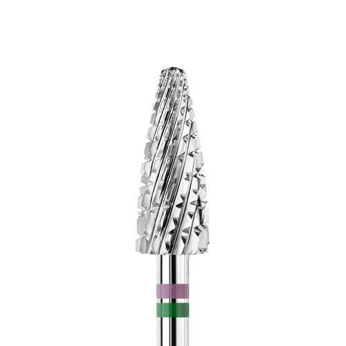 KWARK tungsten carbide cutter, Shark Blade (cross-spiral notch), wide cone "corn", green-violet, 6 mm (KANV-5013)