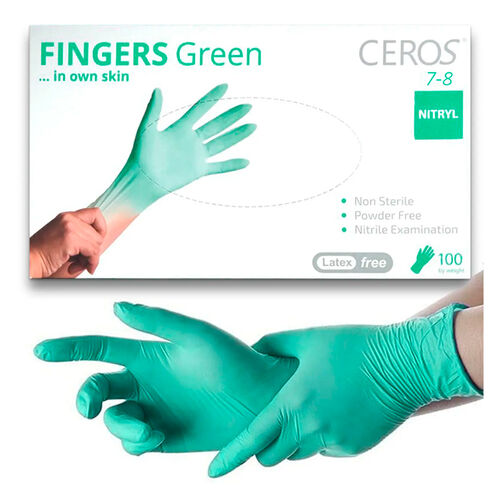 Рукавички нітрилові CEROS Fingers GREEN, L, 100 шт