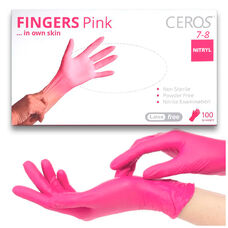 Рукавички нітрилові CEROS Fingers PINK, L, 100 шт