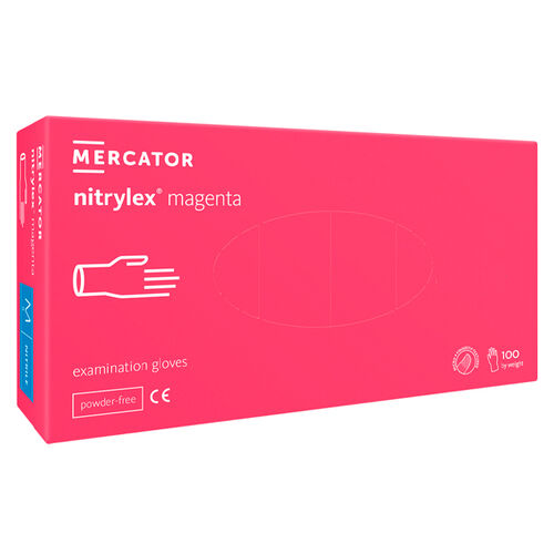 Nitrile gloves Mercator Nitrylex MAGENTA powder-free, size S, 100 pcs