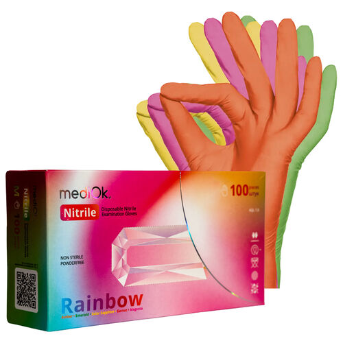 Рукавички нітрилові MediOk RAINBOW (5 кольорів) неопудрені, розмір XS, 100 шт