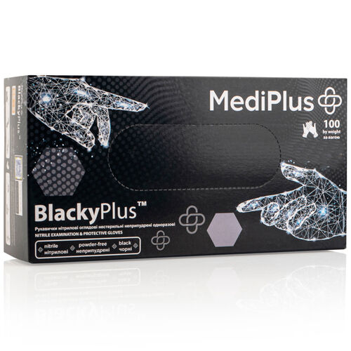 Рукавички нітрилові MEDIPLUS BlackyPlus BLACK неопудрені, розмір S, 100 шт