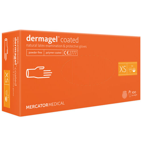 Latex gloves MERCATOR Dermagel Coated WHITE powder-free, size XS, 100 pcs