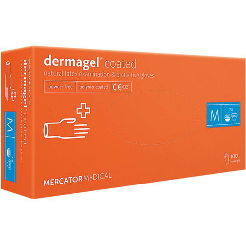 Latex gloves MERCATOR Dermagel Coated WHITE powder-free, size M, 100 pcs