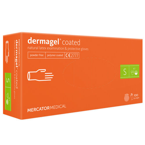 Latex gloves MERCATOR Dermagel Coated WHITE powder-free, size S, 100 pcs