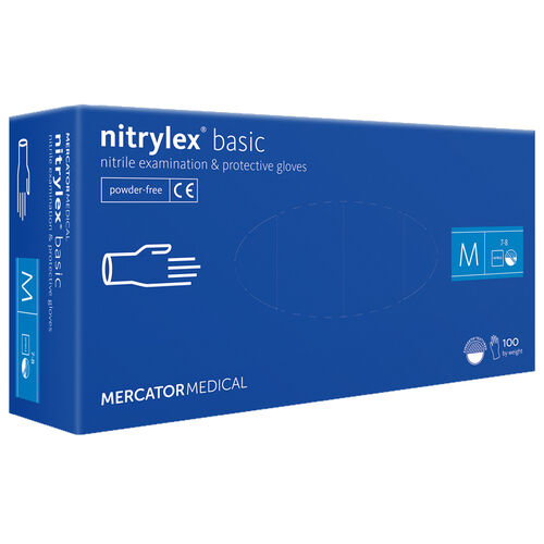 Nitrile gloves MERCATOR Nitrylex Basic BLUE powder-free, size M, 100 pcs