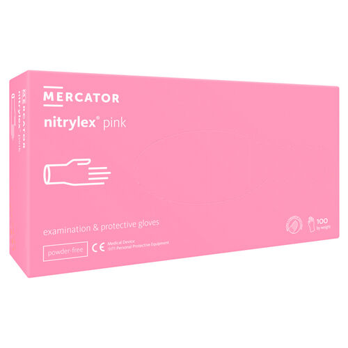 Рукавички нітрилові Mercator Nitrylex PINK неопудрені, розмір S, 100 шт