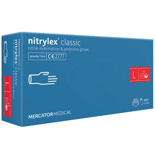 Nitrile gloves MERCATOR Nitrylex Classic BLUE powder-free, size L, 100 pcs
