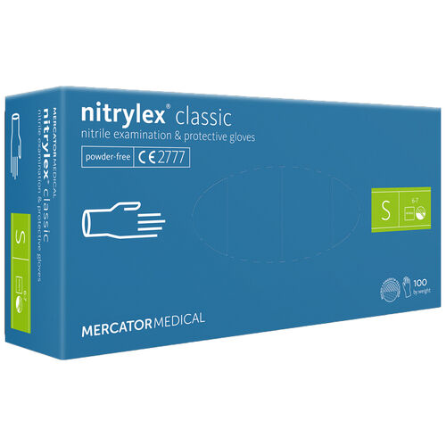 Рукавички нітрилові MERCATOR Nitrylex Classic BLUE неопудрені, розмір S, 100 шт