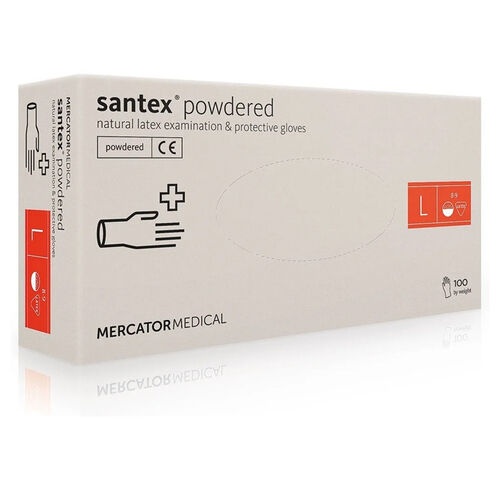 Latex gloves MERCATOR Santex Powdered WHITE powdered, size L, 100 pcs