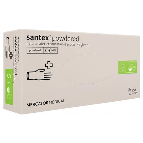 Рукавички латексні MERCATOR Santex Powdered WHITE опудрені, розмір S, 100 шт